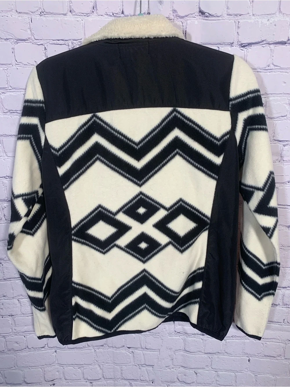 Lauren Ralph Lauren Womens Geometric Fleece Full Zip Jacket Cream Black Size M
